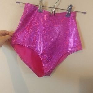 Sparkly pink high-waisted shorts
